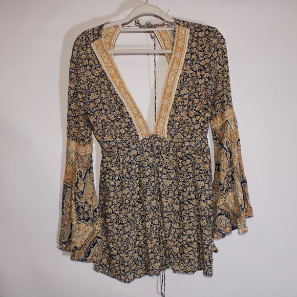 Free People Yellow And Gold Floral Romper With Flowey Sleeves And Cutouts S - Picture 1 of 3